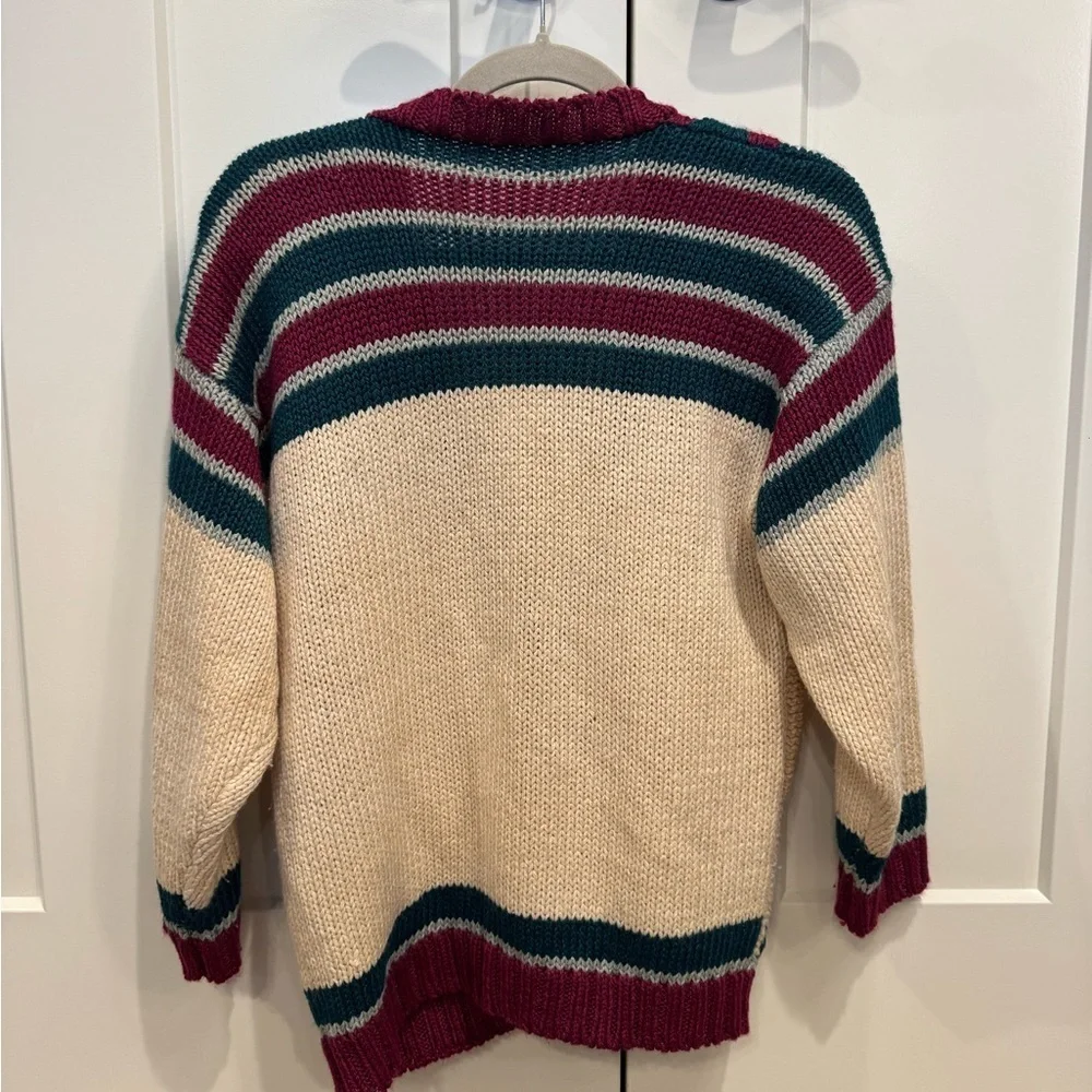 Vintage Cozy Cream and Burgundy Knit Sweater - Picture 3 of 4